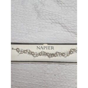 Napier Silver-Tone Pearl and Clear Crystal Bracelet